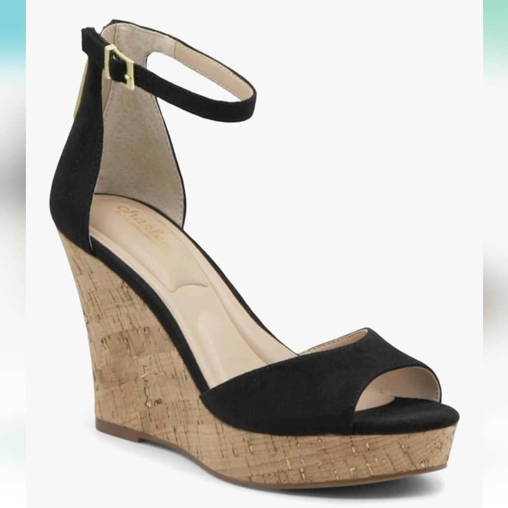 Charles By Charles David Lois Black Textile Wedge Sandals